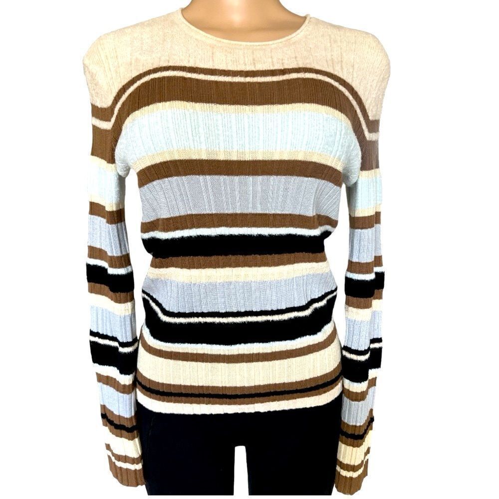 Theory women’s striped wool-blended Sweater in Nocolor. - Picture 2 of 6